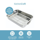 KitchenCraft stainless steel roasting tin with rack 37x28x6.5cm, UK version