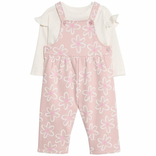 M&S wide leg flower dungaree set pink 9-12 months, imported from the UK