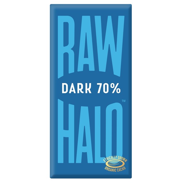 Raw Halo dark chocolate bar 70g, imported from the UK