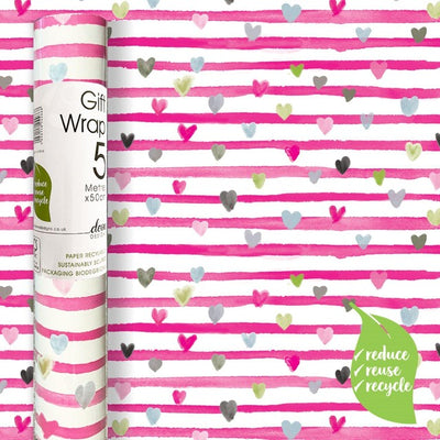 M&S Pink Ribbon Hearts Patterned Gift Wrap Roll No Cardboard Core- Buy online at McGrocer