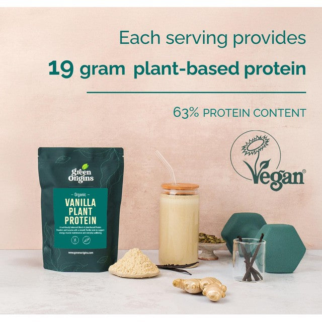 Green Origins vanilla plant protein powder 300g, UK version