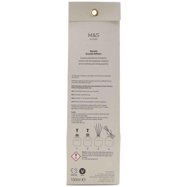 M&S Warmth diffuser amber glass bottle reed diffuser, imported from the UK
