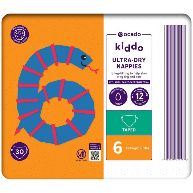 Ocado Kiddo Ultra-Dry Nappies Size 6 13-18kg, imported from the UK