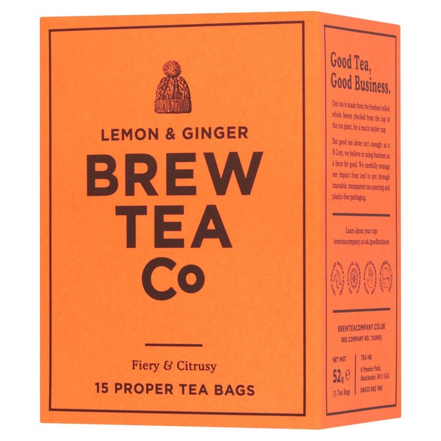Brew Tea Co lemon and ginger herbal tea bags 15 pack - British product