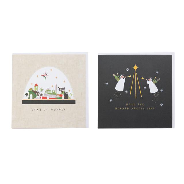 Religious Christmas Cards with Snowglobe and Angels Designs, 10-Pack, 130mm Square