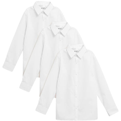 M&S M&S Boys Slim Fit Long Sleeve School Shirt 3-Pack (Ages 3-4 Years)- Buy online at McGrocer