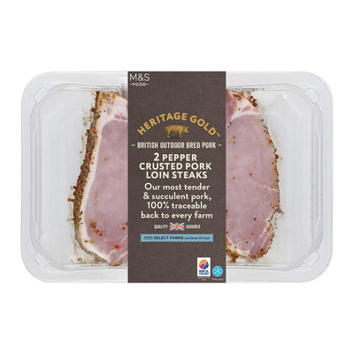 M&S M&S Heritage Gold 2 شرائح لحم فخذ خنزير بريطاني مربى في الهواء الطلق مغطاة بالفلفل 300 جرام - اشترِ عبر الإنترنت من McGrocer