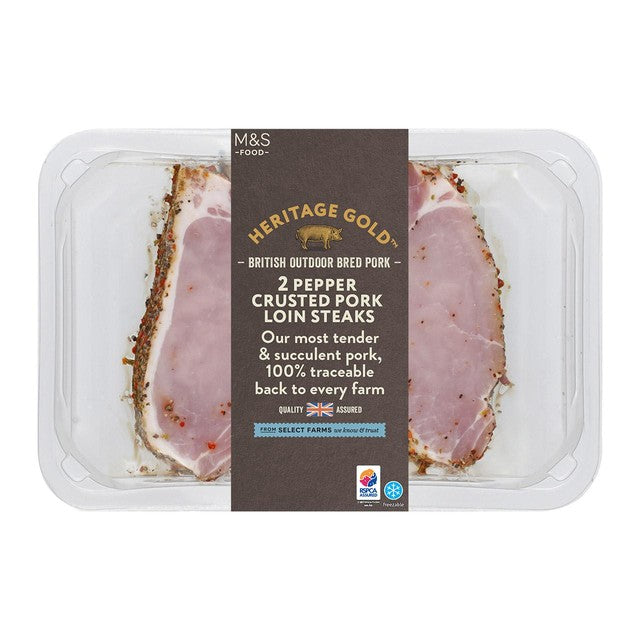 M&S pepper crusted pork loin steaks 300g, imported from the UK