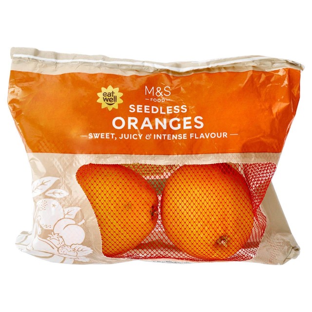 M&S seedless oranges 4 pack, imported from the UK