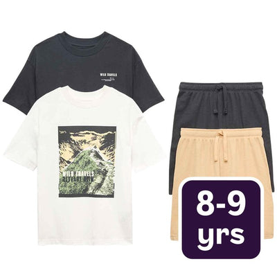 M&S Outdoor Travel Shortie Svart Bomull Pyjamassett 8-9 År