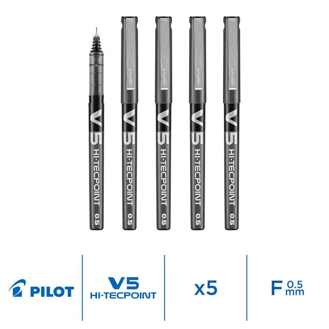 Pilot V5 black rollerball pen 5 pack, imported from the UK