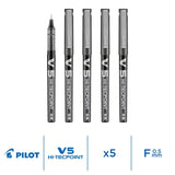 Pilot V5 black rollerball pen 5 pack, imported from the UK