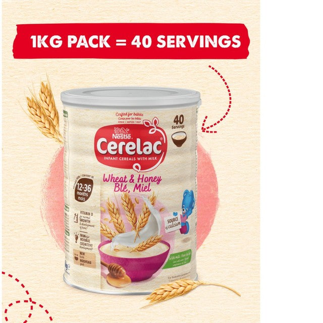 Nestle Cerelac wheat & honey toddler cereal 1kg, imported from the UK