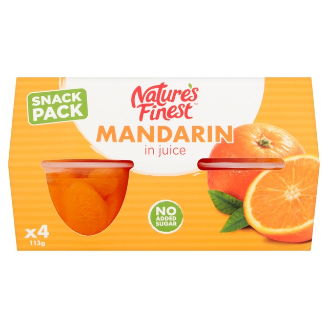 Natures Finest Mandarin in Juice fruit pot 4 x 113g, imported from the UK