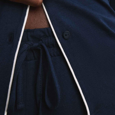M&S Dame Autograph Pyjamassett i bomull og modal med reverskrage Marineblå Pyjamassett L