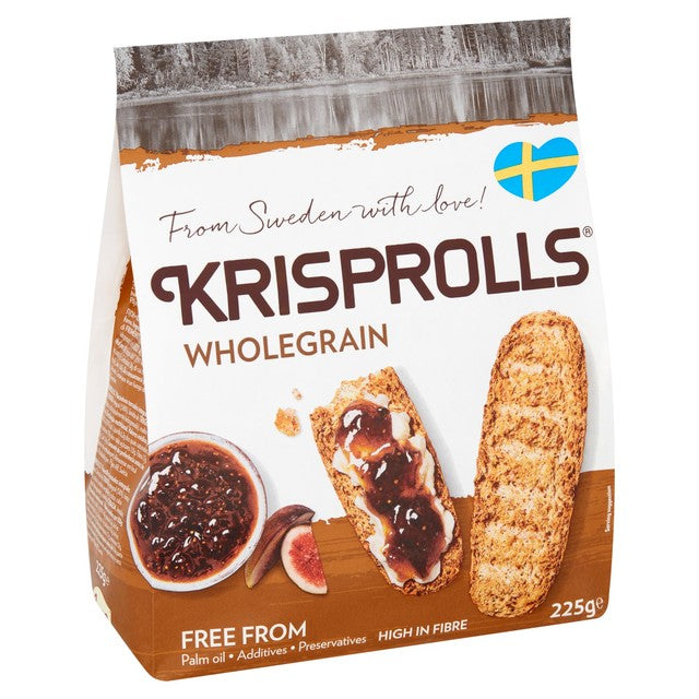 Pagen Krisprolls wholegrain crispbread 225g, imported from the UK
