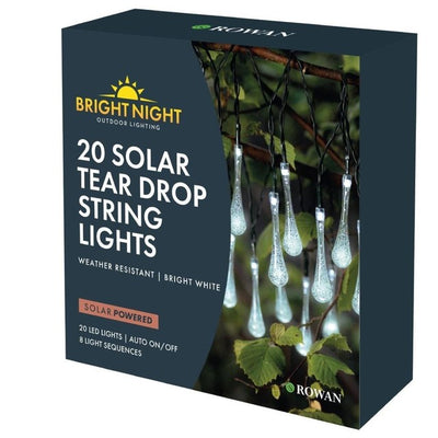 M&S Gem Imports Tear Drop Solar String Lights Bright White 20 Light Outdoor String- Buy online at McGrocer