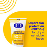 E45 face suncream SPF50+ tube sunscreen for sensitive skin (British brand)