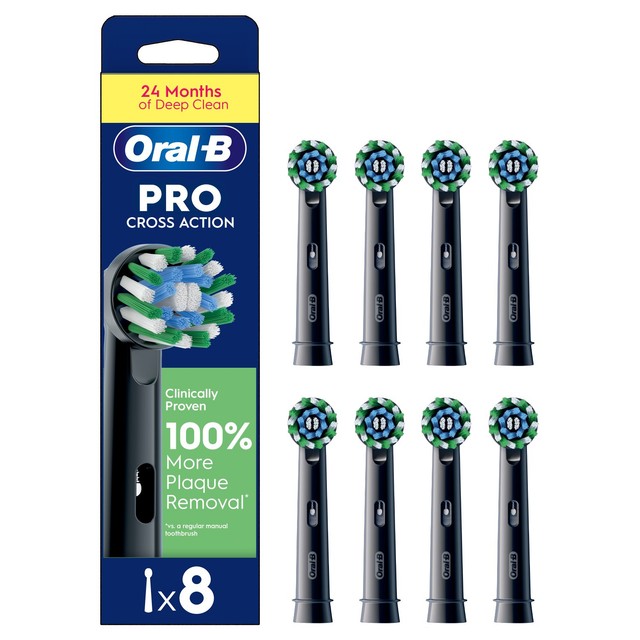 Oral-B Cross Action Black toothbrush heads 8 pack, imported from the UK
