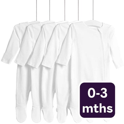 M&S Core Zip-Fuß-Schlafanzug Weiß Baby-Schlafanzug 0-3 Monate