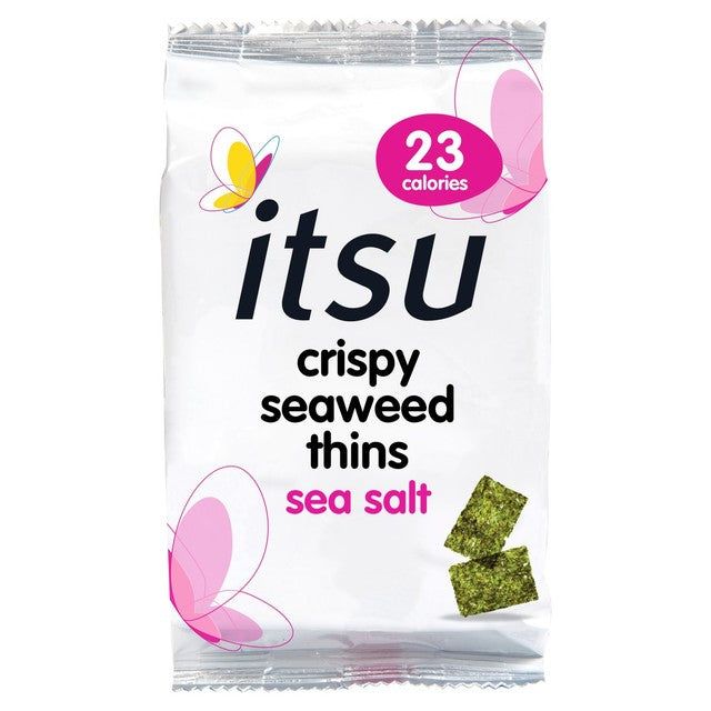 Itsu sea salt crispy seaweed thins bag, imported from the UK