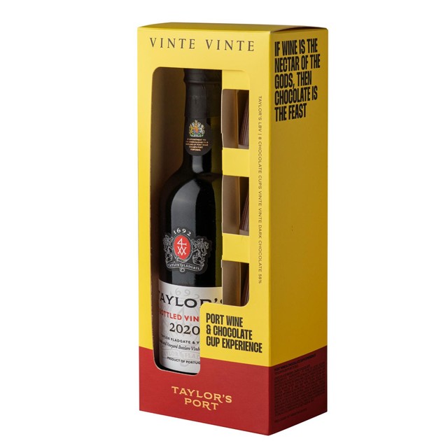 Taylor's port and chocolate gift set LBV and Vinte Vinte cups (British brand)