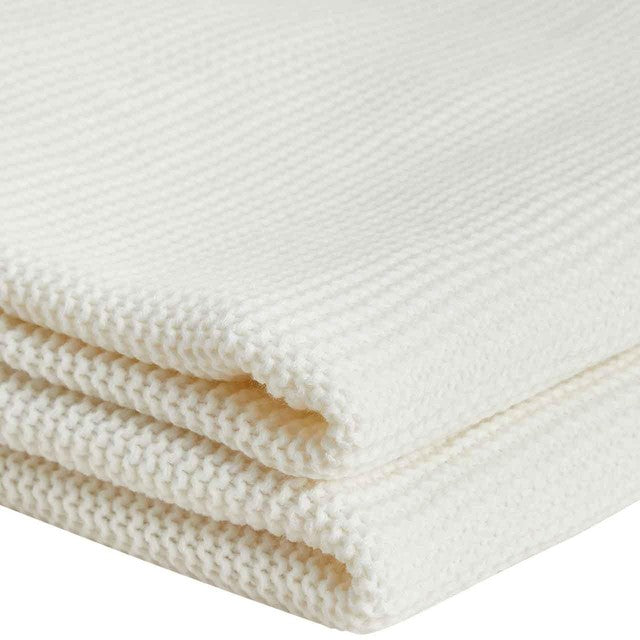 M&S Knitted Tassel Throw in Cream, imported from the UK