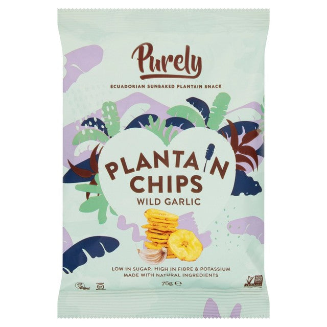 Purely plantain chips wild garlic 75g, imported from the UK