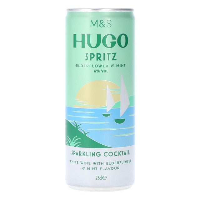 M&S elderflower and mint sparkling wine cocktail 250ml, imported from the UK