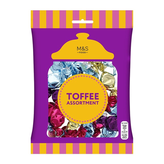 M&S toffee assortment with salted caramel, chocolate brownie, coffee, and butter flavours (British brand)