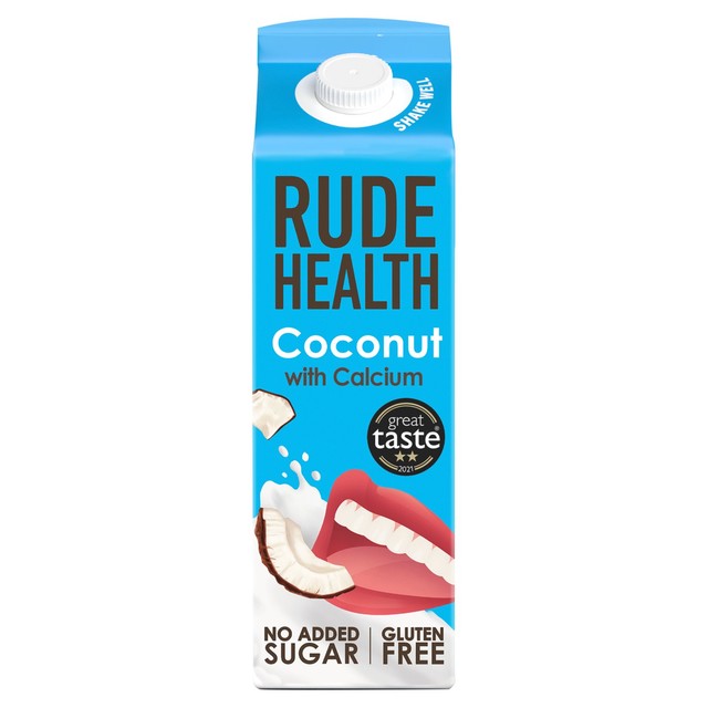 Bebida de coco Rude Health con arroz y calcio 1L, importada del Reino Unido.