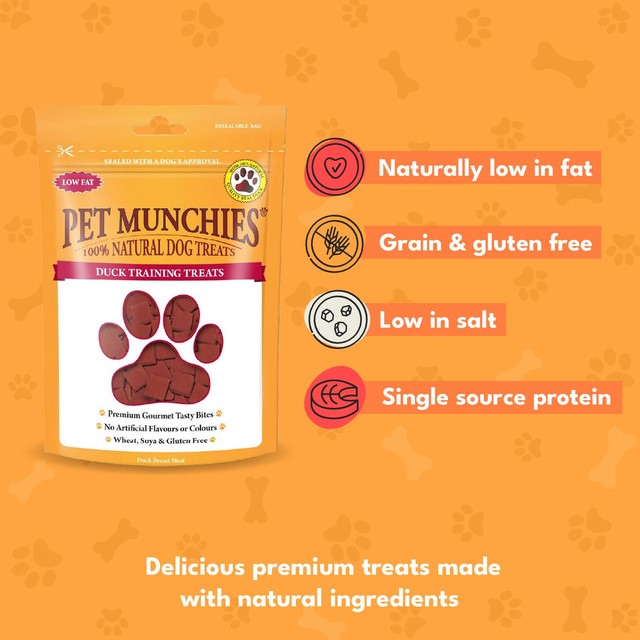 Pet Munchies duck dog treats 50g, imported from the UK