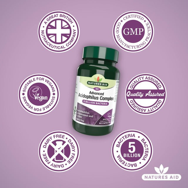 Natures Aid Acidophilus Complex probiotic supplement 60 capsules, imported from the UK