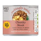 M&S chunky steak pieces in gravy 206g, imported from the UK