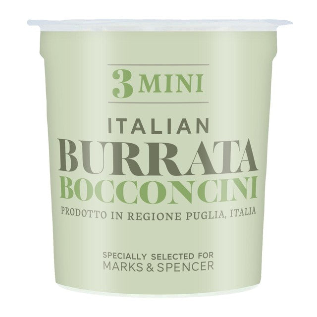M&S Italian Burrata Bocconcini soft cheese 420g, imported from the UK