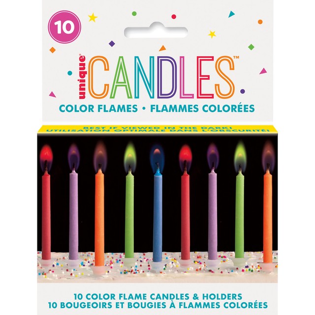 Unique Party Colour Flame Birthday Candles 10 per pack - British product