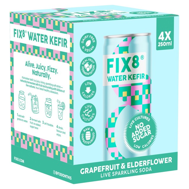 Fix8 water kefir grapefruit elderflower drink (British brand)
