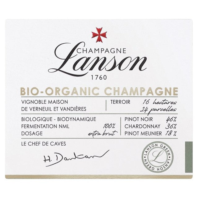 Lanson Organic Green Label Brut Champagne 75cl, UK version