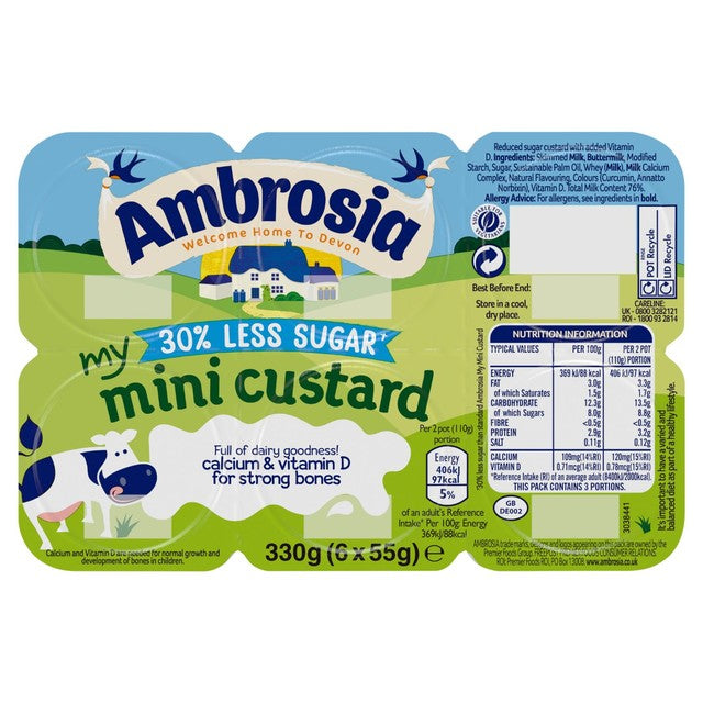 Ambrosia Mini Reduced Sugar Custard Pots 6x55g - British product