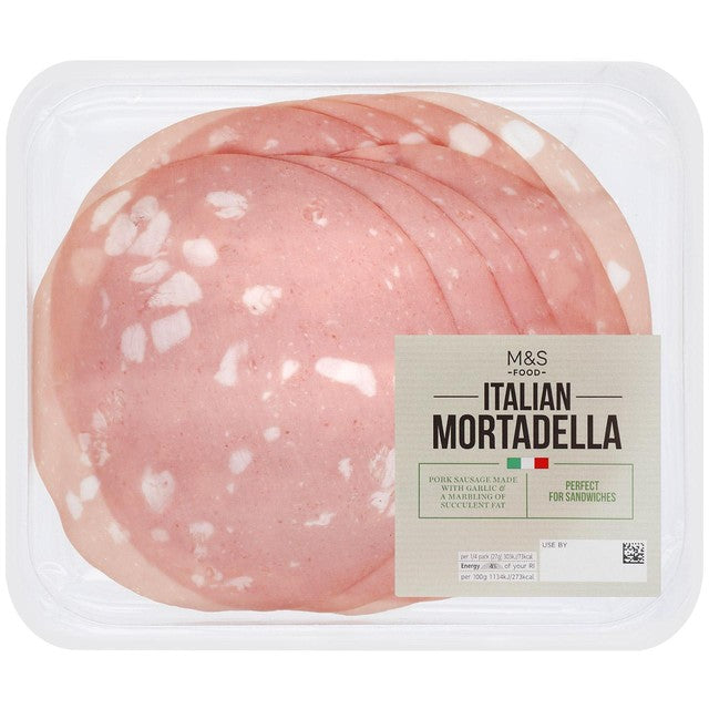 M&S Italian Cured Mortadella 107g, imported from the UK