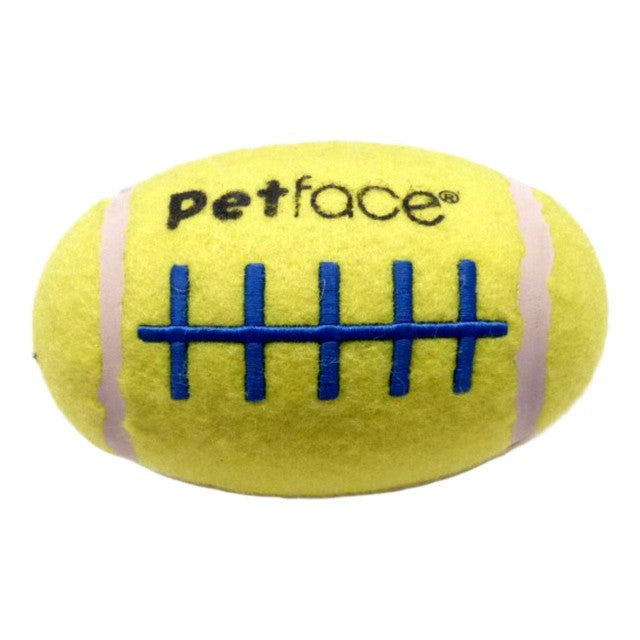Petface squeaky rugby tennis ball dog toy medium, imported from the UK