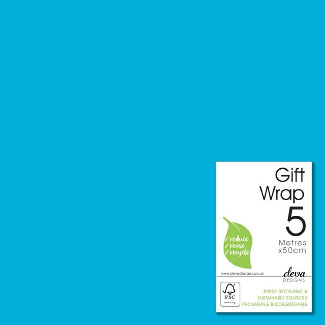 Deva Designs blue gift wrap roll 5m x 50cm - British product