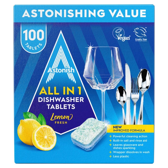 Astonish All in 1 Dishwasher Tablets Lemon Fresh 100 Pack - British product