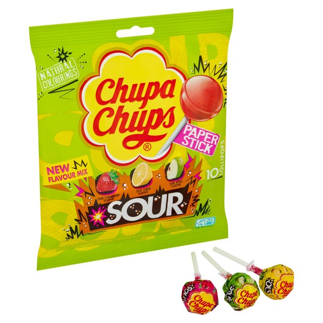 Chupa Chups sour lollipops fruit mix 10 pack - British product
