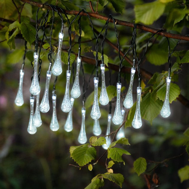 Gem Imports tear drop solar string lights bright white 20 lights (British brand)