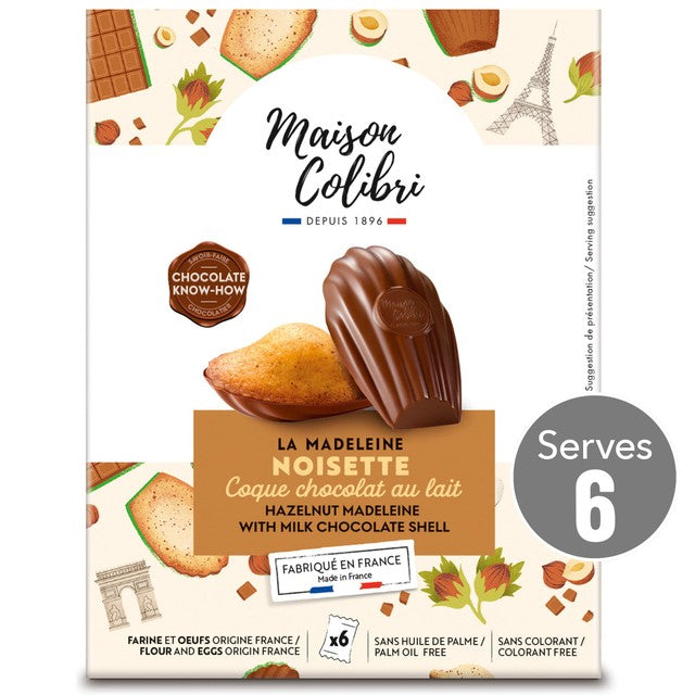Maison Colibri hazelnut madeleine milk chocolate shell 156g, imported from the UK