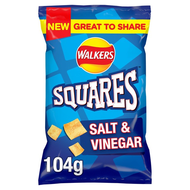 Walkers Squares Salt & Vinegar crisps 104g (British brand)
