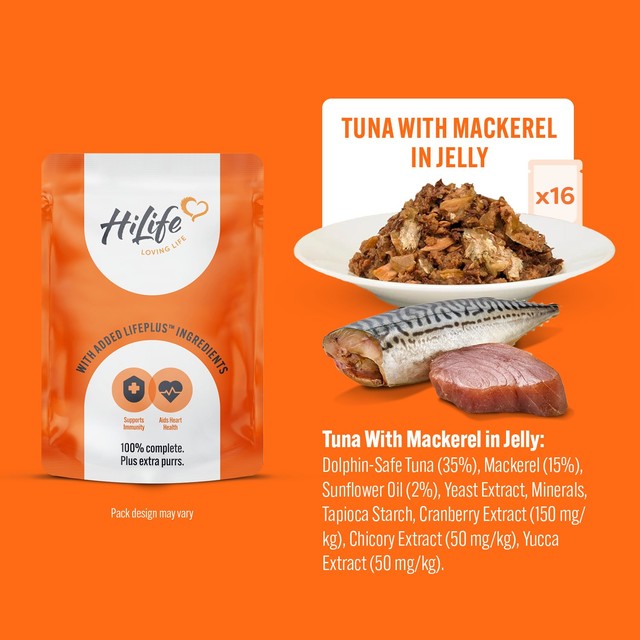 HiLife tuna and mackerel in jelly wet cat food multi-pack pouches, UK version