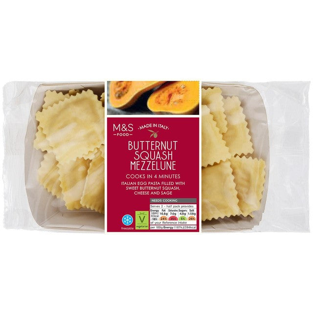 M&S butternut squash mezzelune filled pasta 250g, imported from the UK