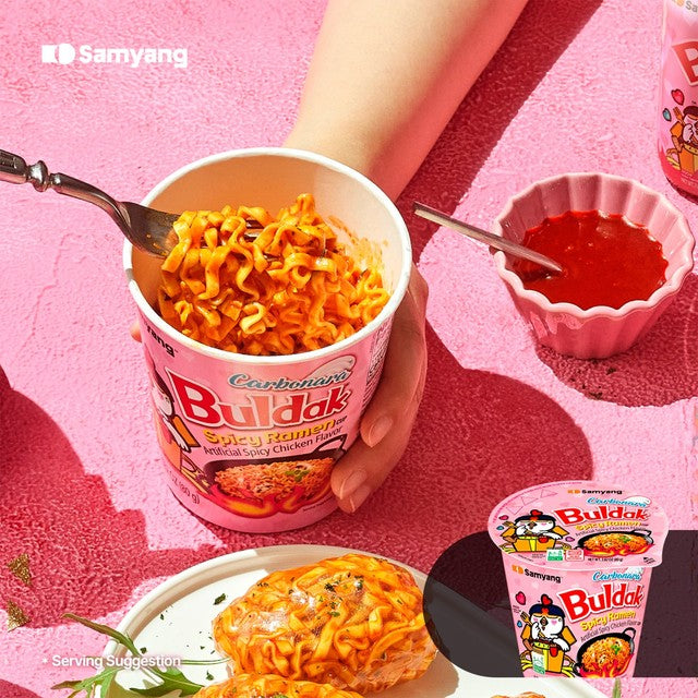 Buldak hot chicken ramen carbonara instant noodle cup (British brand)